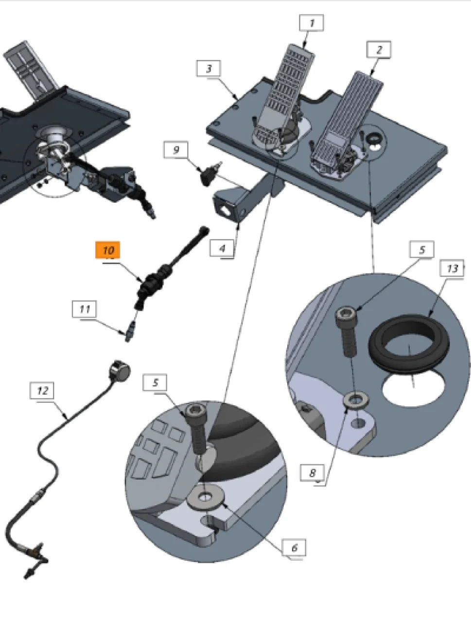 Brake pedal cylinder (Sherp N/Pro XT)