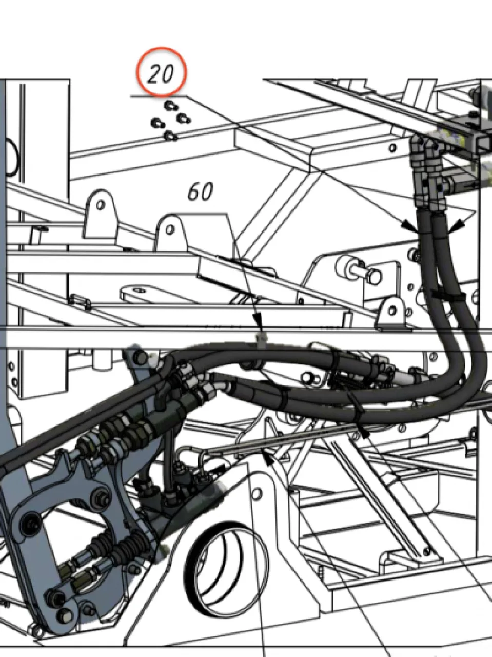 Hydraulic hose for levers control